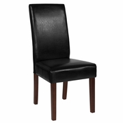GREENWICH SERIES BLACK LEATHERSOFT UPHOLSTERED PANEL BACK MID-CENTURY PARSONS DINING CHAIR: <font color=green>FREE SHIPPING!</font>