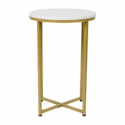HAMPSTEAD COLLECTION END TABLE - MODERN WHITE MARBLE FINISH ACCENT TABLE WITH CRISSCROSS BRUSHED GOLD FRAME: <font color=green>FREE SHIPPING!</font>