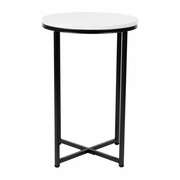 HAMPSTEAD COLLECTION END TABLE - MODERN WHITE MARBLE FINISH ACCENT TABLE WITH CRISSCROSS MATTE BLACK FRAME: <font color=green>FREE SHIPPING!</font>