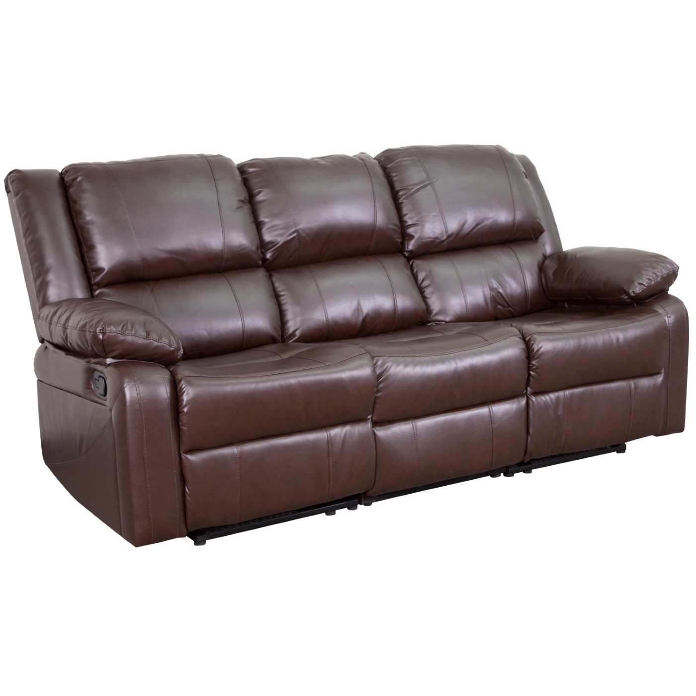 HARMONY SERIES BROWN LEATHERSOFT SOFA WITH TWO BUILT-IN RECLINERS: <font color=green>FREE SHIPPING!</font> HARMONY SERIES BROWN LEATHERSOFT SOFA WITH TWO BUILT-IN RECLINERS: <font color=green>FREE SHIPPING!</font>