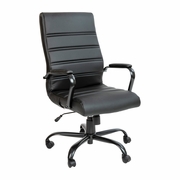 HIGH BACK BLACK LEATHERSOFT EXECUTIVE SWIVEL OFFICE CHAIR WITH BLACK FRAME AND ARMS: <font color=green>FREE SHIPPING!</font>