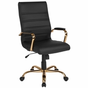 HIGH BACK BLACK LEATHERSOFT EXECUTIVE SWIVEL OFFICE CHAIR WITH GOLD FRAME AND ARMS: <font color=green>FREE SHIPPING!</font>
