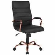 HIGH BACK BLACK LEATHERSOFT EXECUTIVE SWIVEL OFFICE CHAIR WITH ROSE GOLD FRAME AND ARMS: <font color=green>FREE SHIPPING!</font>