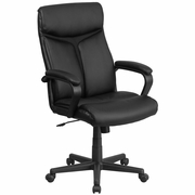 HIGH BACK BLACK LEATHERSOFT EXECUTIVE SWIVEL OFFICE CHAIR WITH SLIGHT MESH ACCENT AND ARMS: <font color=green>FREE SHIPPING!</font>