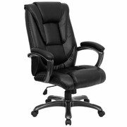 HIGH BACK BLACK LEATHERSOFT LAYERED UPHOLSTERED EXECUTIVE SWIVEL ERGONOMIC OFFICE CHAIR WITH SMOKE METAL BASE AND ARMS: <font color=green>FREE SHIPPING!</font>