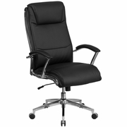 HIGH BACK DESIGNER BLACK LEATHERSOFT SMOOTH UPHOLSTERED EXECUTIVE SWIVEL OFFICE CHAIR WITH CHROME BASE AND ARMS: <font color=green>FREE SHIPPING!</font>