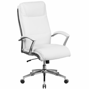 HIGH BACK DESIGNER WHITE LEATHERSOFT SMOOTH UPHOLSTERED EXECUTIVE SWIVEL OFFICE CHAIR WITH CHROME BASE AND ARMS: <font color=green>FREE SHIPPING!</font>