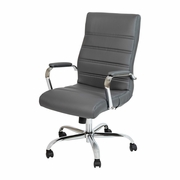HIGH BACK GRAY LEATHERSOFT EXECUTIVE SWIVEL OFFICE CHAIR WITH CHROME FRAME AND ARMS: <font color=green>FREE SHIPPING!</font>