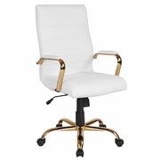 HIGH BACK WHITE LEATHERSOFT EXECUTIVE SWIVEL OFFICE CHAIR WITH GOLD FRAME AND ARMS: <font color=green>FREE SHIPPING!</font>