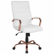 HIGH BACK WHITE LEATHERSOFT EXECUTIVE SWIVEL OFFICE CHAIR WITH ROSE GOLD FRAME AND ARMS: <font color=green>FREE SHIPPING!</font>