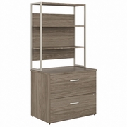 HYBRID 2 DRAWER LATERAL FILE CABINET WITH SHELVES: MODERN HICKORY <FONT COLOR=GREEN>-FREE SHIPPING-</FONT>