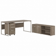 HYBRID 72W X 30D COMPUTER TABLE DESK WITH STORAGE AND MOBILE FILE CABINET: MODERN HICKORY <FONT COLOR=GREEN>-FREE SHIPPING-</FONT>