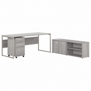 HYBRID 72W X 30D COMPUTER TABLE DESK WITH STORAGE AND MOBILE FILE CABINET: PLATINUM GRAY <FONT COLOR=GREEN>-FREE SHIPPING-</FONT>