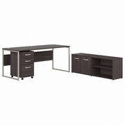 HYBRID 72W X 30D COMPUTER TABLE DESK WITH STORAGE AND MOBILE FILE CABINET: STORM GRAY <FONT COLOR=GREEN>-FREE SHIPPING-</FONT>
