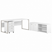 HYBRID 72W X 30D COMPUTER TABLE DESK WITH STORAGE AND MOBILE FILE CABINET: WHITE  <FONT COLOR=GREEN>-FREE SHIPPING-</FONT>