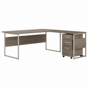 HYBRID 72W X 36D L SHAPED TABLE DESK WITH 3 DRAWER MOBILE FILE CABINET: MODERN HICKORY <FONT COLOR=GREEN>-FREE SHIPPING-</FONT>