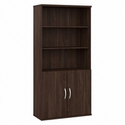 HYBRID TALL 5 SHELF BOOKCASE WITH DOORS: BLACK WALNUT <FONT COLOR=GREEN>-FREE SHIPPING-</FONT>