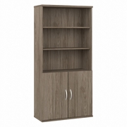 HYBRID TALL 5 SHELF BOOKCASE WITH DOORS: MODERN HICKORY <FONT COLOR=GREEN>-FREE SHIPPING-</FONT>