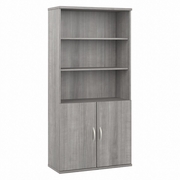 HYBRID TALL 5 SHELF BOOKCASE WITH DOORS: PLATINUM GRAY <FONT COLOR=GREEN>-FREE SHIPPING-</FONT>