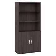 HYBRID TALL 5 SHELF BOOKCASE WITH DOORS: STORM GRAY <FONT COLOR=GREEN>-FREE SHIPPING-</FONT>