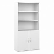 HYBRID TALL 5 SHELF BOOKCASE WITH DOORS: WHITE  <FONT COLOR=GREEN>-FREE SHIPPING-</FONT>