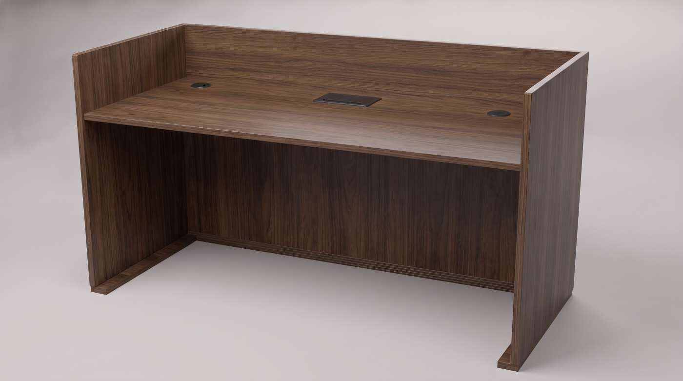 JUDGE'S BENCH. LAMINATE MAHOGANY, ASH GREY, CHERRY FINISH, NOBLE OAK, NEO WALNUT. R9-25-26 JUDGE'S BENCH. LAMINATE MAHOGANY, ASH GREY, CHERRY FINISH, NOBLE OAK, NEO WALNUT. R9-25-26