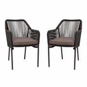 KALLIE SET OF 2 ALL-WEATHER BLACK WOVEN STACKING CLUB CHAIRS WITH ROUNDED ARMS & GRAY ZIPPERED SEAT CUSHIONS <font color=green>FREE SHIPPING!</font>