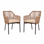 KALLIE SET OF 2 ALL-WEATHER NATURAL WOVEN STACKING CLUB CHAIRS WITH ROUNDED ARMS & IVORY ZIPPERED SEAT CUSHIONS <font color=green>FREE SHIPPING!</font>