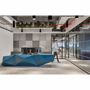 KIRIGAMI RECEPTION DESK. EACH FACET IS HAND FITTED. THE DIAMOND OF RECEPTION DESKS: 