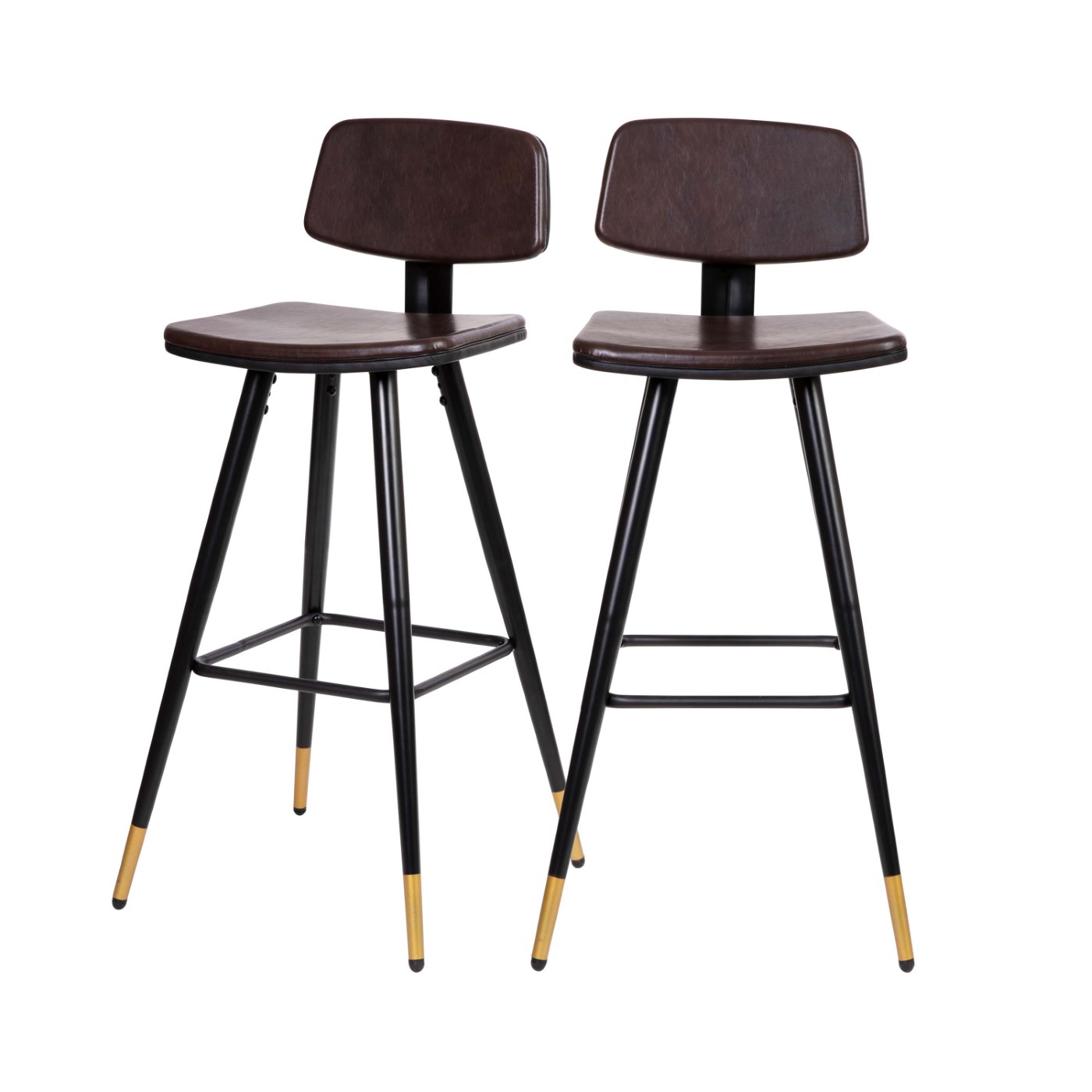 KORA COMMERCIAL GRADE LOW BACK BARSTOOLS-BROWN LEATHERSOFT UPHOLSTERY-BLACK IRON FRAME-INTEGRATED FOOTREST-GOLD TIPPED LEGS-SET OF 2: <font color=green>FREE SHIPPING!</font> KORA COMMERCIAL GRADE LOW BACK BARSTOOLS-BROWN LEATHERSOFT UPHOLSTERY-BLACK IRON FRAME-INTEGRATED FOOTREST-GOLD TIPPED LEGS-SET OF 2: <font color=green>FREE SHIPPING!</font>