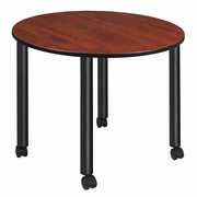 LARGE 48 IN. ROUND BREAKROOM TABLE- CHERRY TOP, BLACK MOBILE LEGS <FONT COLOR=GREEN>-FREE SHIPPING-</FONT>