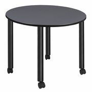 LARGE 48 IN. ROUND BREAKROOM TABLE- GREY TOP, BLACK MOBILE LEGS <FONT COLOR=GREEN>-FREE SHIPPING-</FONT>