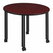 LARGE 48 IN. ROUND BREAKROOM TABLE- MAHOGANY TOP, BLACK MOBILE LEGS <FONT COLOR=GREEN>-FREE SHIPPING-</FONT>