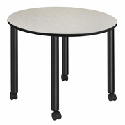 LARGE 48 IN. ROUND BREAKROOM TABLE- MAPLE TOP, BLACK MOBILE LEGS <FONT COLOR=GREEN>-FREE SHIPPING-</FONT>