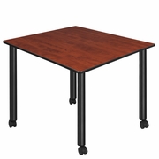 LARGE 48 IN. SQUARE BREAKROOM TABLE- CHERRY TOP, BLACK MOBILE LEGS <FONT COLOR=GREEN>-FREE SHIPPING-</FONT>