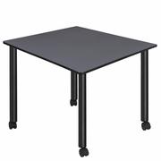 LARGE 48 IN. SQUARE BREAKROOM TABLE- GREY TOP, BLACK MOBILE LEGS <FONT COLOR=GREEN>-FREE SHIPPING-</FONT>