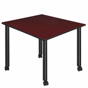 LARGE 48 IN. SQUARE BREAKROOM TABLE- MAHOGANY TOP, BLACK MOBILE LEGS <FONT COLOR=GREEN>-FREE SHIPPING-</FONT>