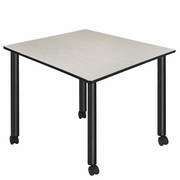 LARGE 48 IN. SQUARE BREAKROOM TABLE- MAPLE TOP, BLACK MOBILE LEGS <FONT COLOR=GREEN>-FREE SHIPPING-</FONT>