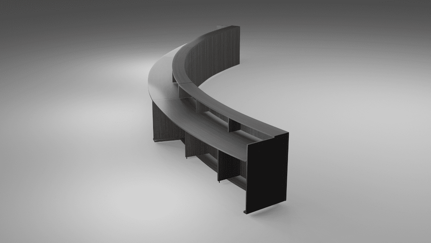 CRESCENT SHAPED COUNCIL CHAMBERS DESK. DESIGNED AS A COST ALTERNATIVE TO OUR ARD HAND MADE CUSTOM DESIGN. ITEM #CRESCCD-9