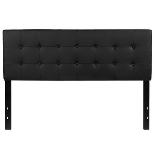 LENNOX TUFTED UPHOLSTERED QUEEN SIZE HEADBOARD IN BLACK VINYL: <font color=green>FREE SHIPPING!</font>