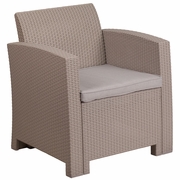 LIGHT GRAY FAUX RATTAN CHAIR WITH ALL-WEATHER LIGHT GRAY CUSHION: <font color=green>FREE SHIPPING!</font>