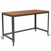 LIVINGSTON COLLECTION COMPUTER TABLE AND DESK IN BROWN OAK WOOD GRAIN FINISH WITH METAL WHEELS: <font color=green>FREE SHIPPING!</font>