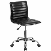 LOW BACK DESIGNER ARMLESS BLACK RIBBED SWIVEL TASK OFFICE CHAIR: <font color=green>FREE SHIPPING!</font>