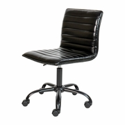 LOW BACK DESIGNER ARMLESS BLACK RIBBED SWIVEL TASK OFFICE CHAIR WITH BLACK FRAME AND BASE <font color=green>FREE SHIPPING!</font>