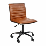 LOW BACK DESIGNER ARMLESS BROWN RIBBED SWIVEL TASK OFFICE CHAIR WITH BLACK FRAME AND BASE: <font color=green>FREE SHIPPING!</font>