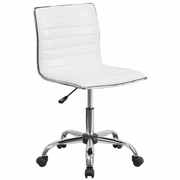 LOW BACK DESIGNER ARMLESS WHITE RIBBED SWIVEL TASK OFFICE CHAIR: <font color=green>FREE SHIPPING!</font>