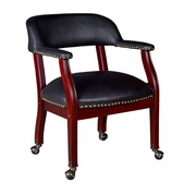 LOW CURVED BACK WITH SADDLE SEAT CAPTAIN CHAIR WITH CASTERS- BLACK <FONT COLOR=GREEN>-FREE SHIPPING-</FONT>