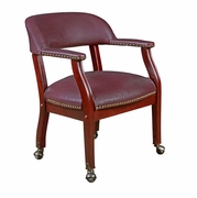 LOW CURVED BACK WITH SADDLE SEAT CAPTAIN CHAIR WITH CASTERS- BURGUNDY <FONT COLOR=GREEN>-FREE SHIPPING-</FONT>