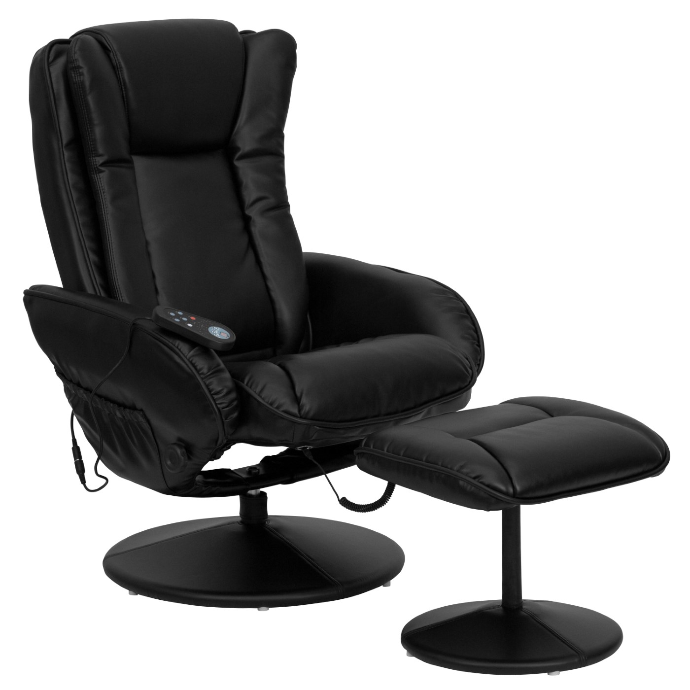 MASSAGING MULTI-POSITION PLUSH RECLINER WITH SIDE POCKET AND OTTOMAN IN BLACK LEATHERSOFT: <font color=green>FREE SHIPPING!</font> MASSAGING MULTI-POSITION PLUSH RECLINER WITH SIDE POCKET AND OTTOMAN IN BLACK LEATHERSOFT: <font color=green>FREE SHIPPING!</font>