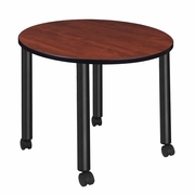 MEDIUM 36 IN. ROUND BREAKROOM TABLE- CHERRY TOP, BLACK MOBILE LEGS <FONT COLOR=GREEN>-FREE SHIPPING-</FONT>